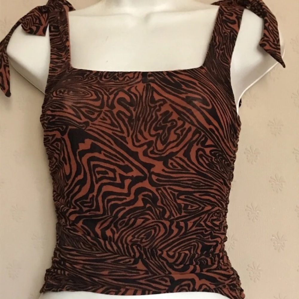 Free People Avenue Tank - Brown Black Animal Print - Size Small - NWOT
